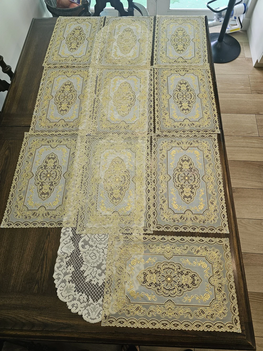 Vintage Gold & Cream Vinyl Placemats Baroque Medallion Two Tone - Set of 10